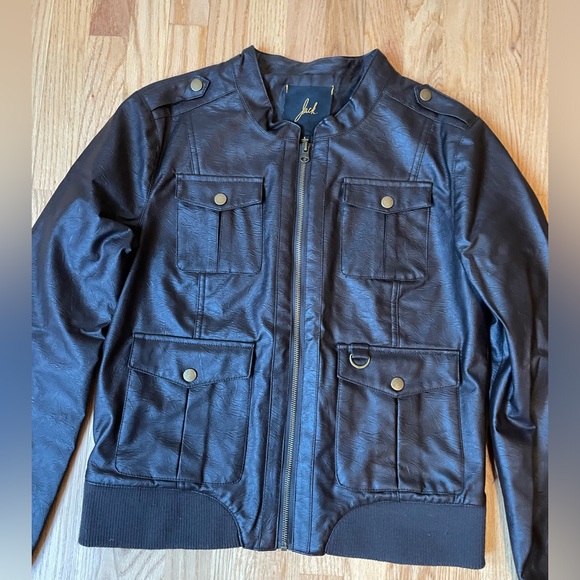 Brown Faux Leather Bomber Jacket - Picture 3 of 9